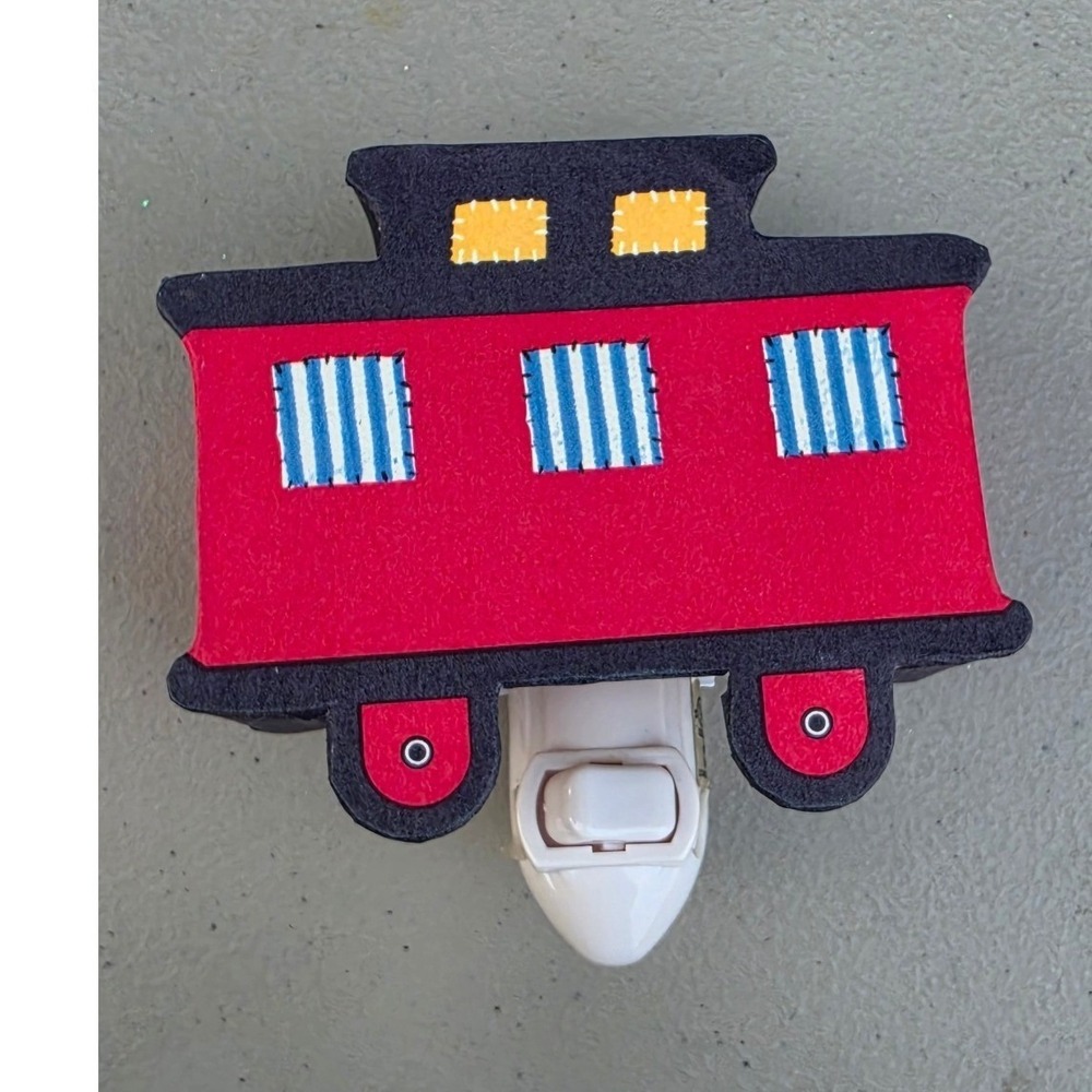 Pottery Barn Kids Caboose Train Night Light Red Navy Blue Felt Plug-In 2014